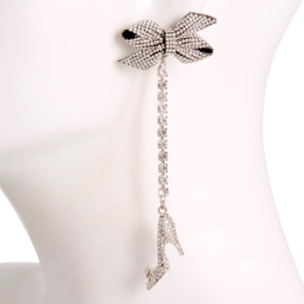 New Betsey Johnson BETSEYS HOLIDAY MISMATCH Crystal High Heels Bow EARRINGS NWT - Picture 11 of 16